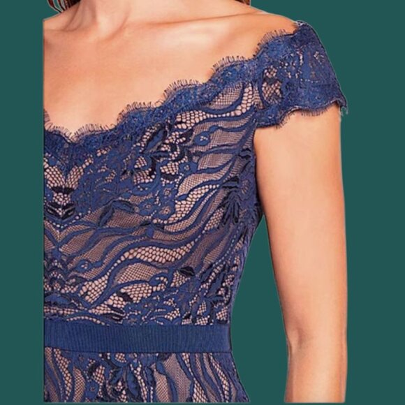 Tadashi Shoji Lace Off-The-Shoulder Sheath Dress Royal Blue Size 8 - Picture 5 of 16